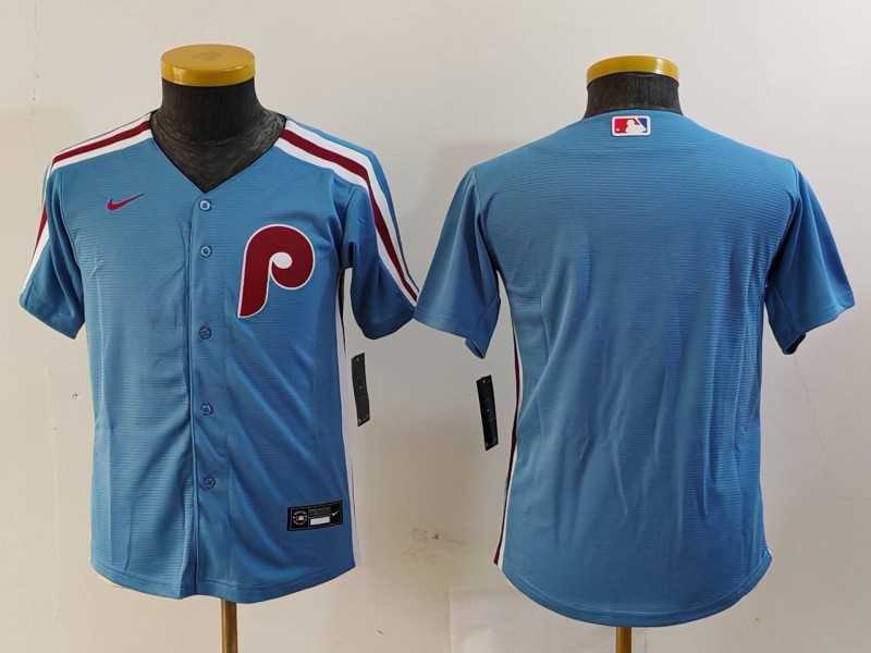 Youth Philadelphia Phillies Blank Light Blue Cooperstown Cool Base Jersey->mlb youth jerseys->MLB Jersey